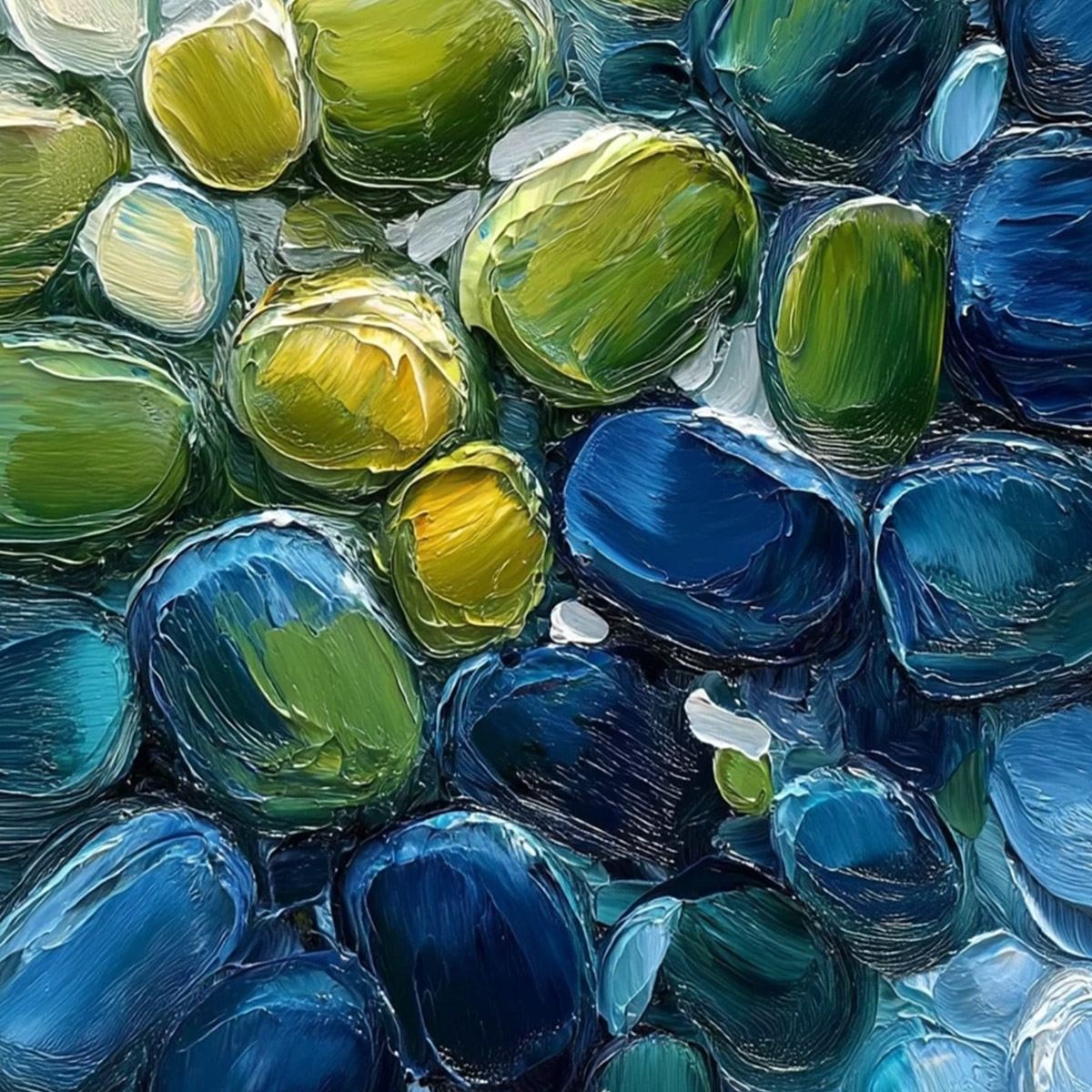 RIVER GEMS: Abstract Impasto Textured Blue and Green Painting - Image 5
