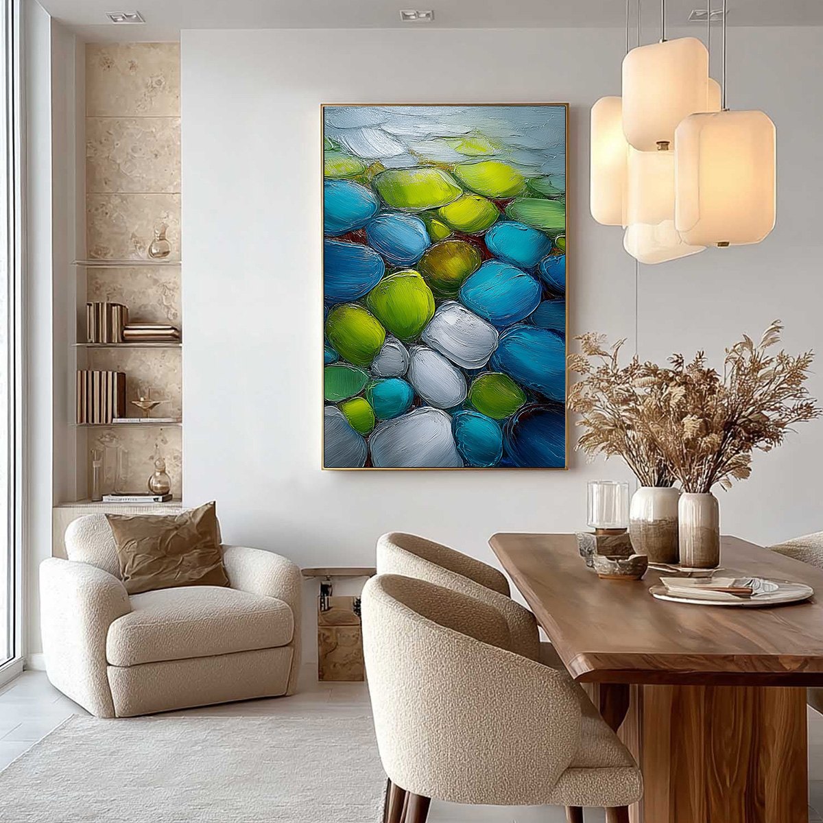 RIVER GEMS: Heavily Textured Abstract Painting of Colorful Stones - Image 4