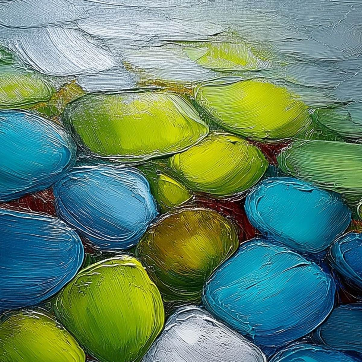 RIVER GEMS: Heavily Textured Abstract Painting of Colorful Stones - Image 3