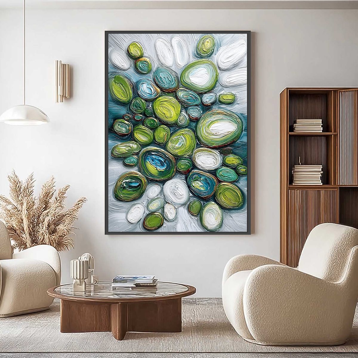 RIVER GEMS: Textured Wabi Sabi Abstract Painting of River Stones - Image 2