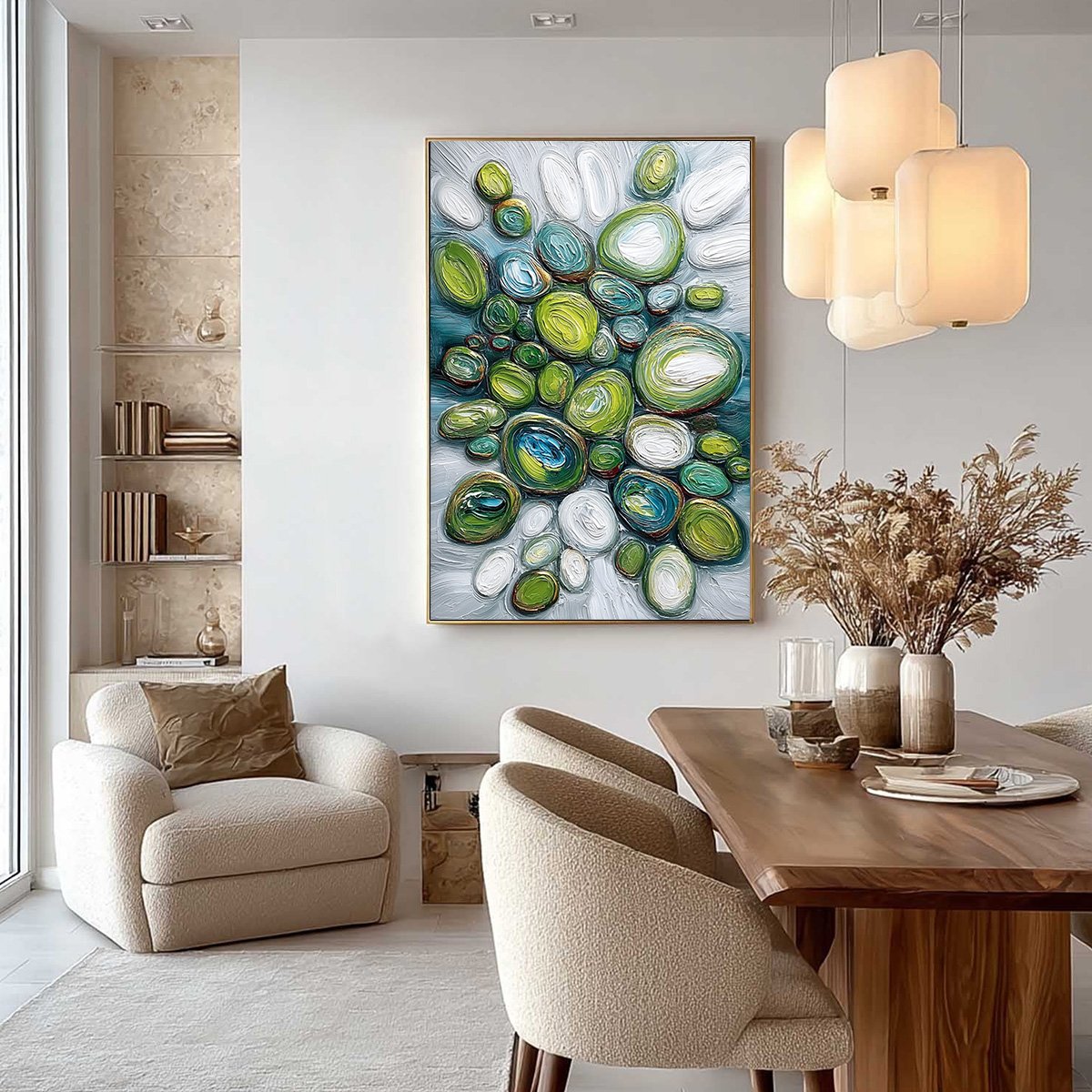 RIVER GEMS: Textured Wabi Sabi Abstract Painting of River Stones - Image 4