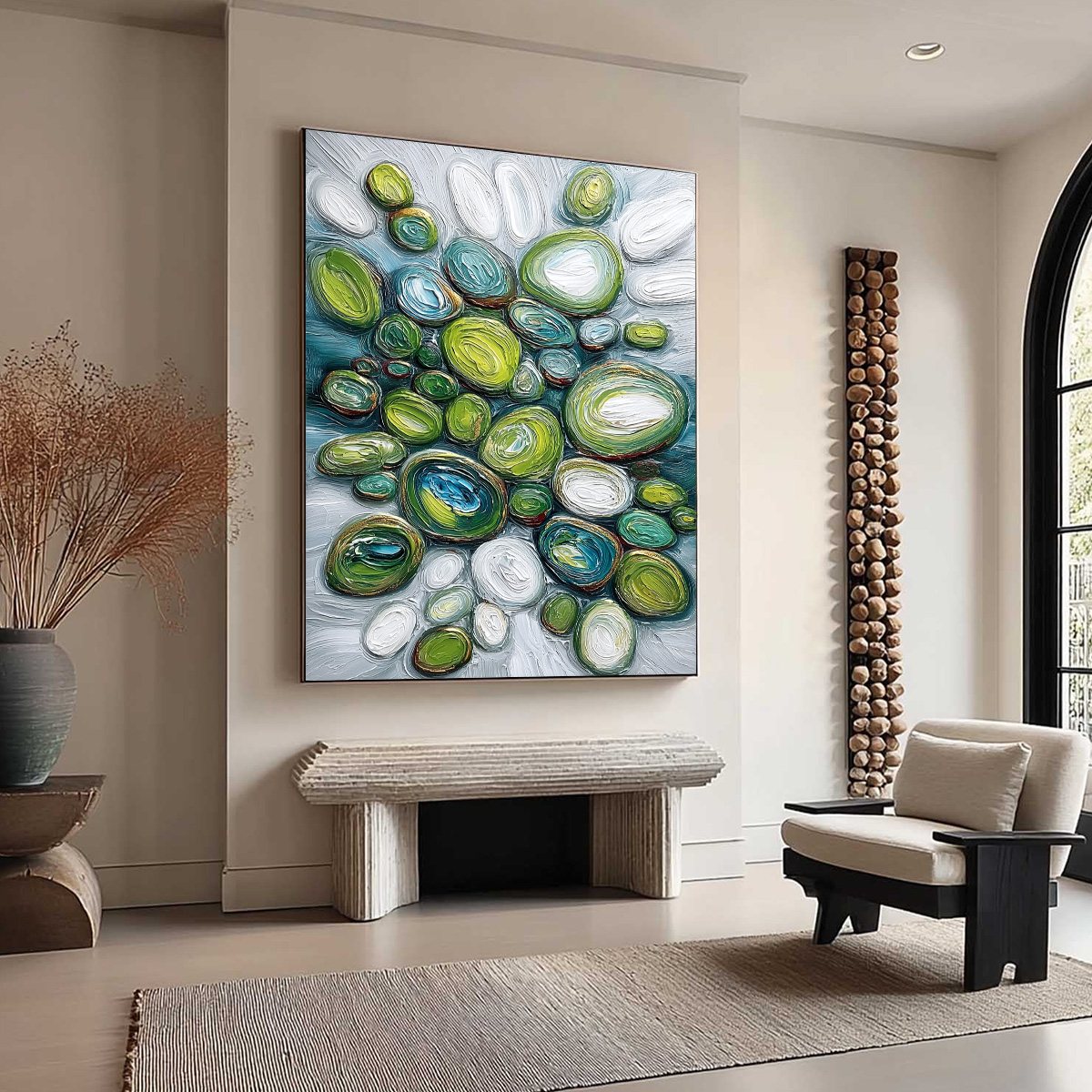 RIVER GEMS: Textured Wabi Sabi Abstract Painting of River Stones - Image 8