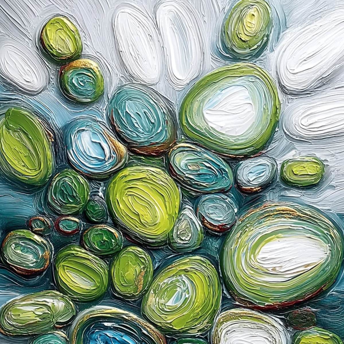 RIVER GEMS: Textured Wabi Sabi Abstract Painting of River Stones - Image 3