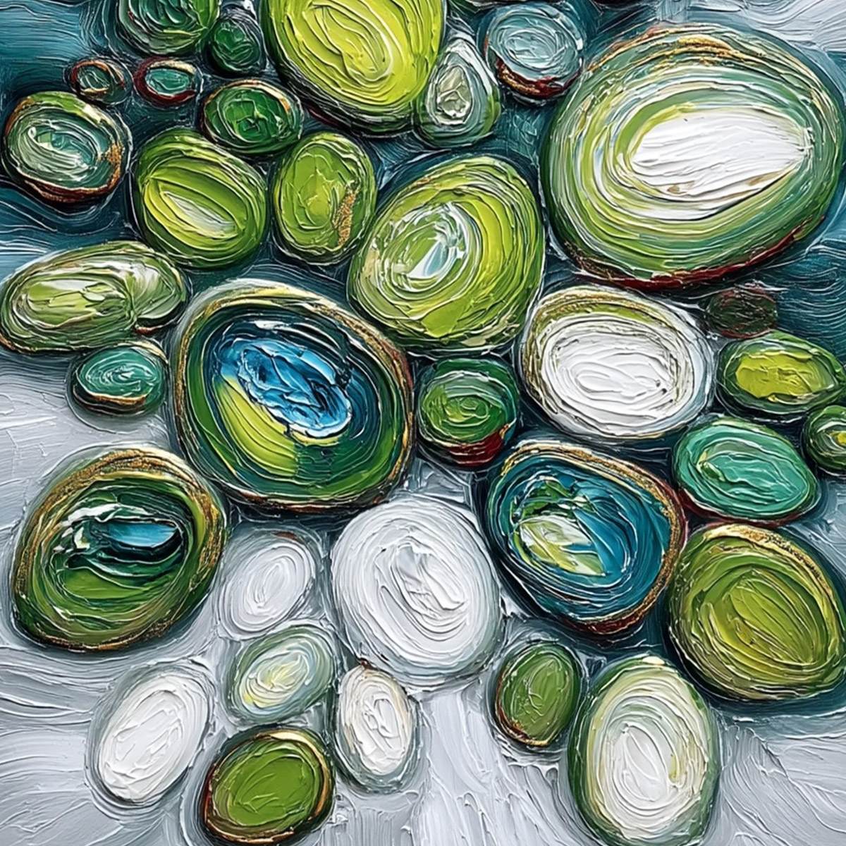 RIVER GEMS: Textured Wabi Sabi Abstract Painting of River Stones - Image 5