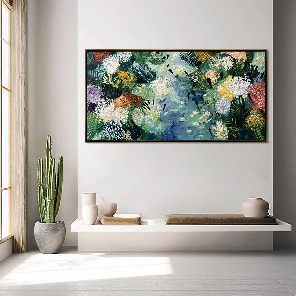 RIVER OF BLOOMS: Textured Palette Knife Abstract Floral Painting - Image 4