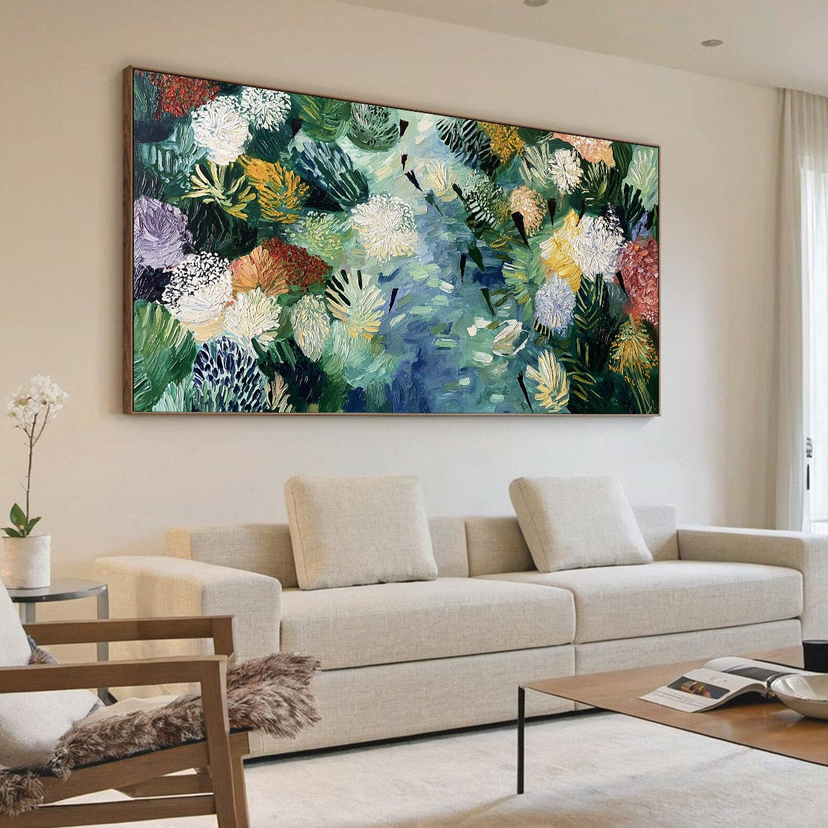 RIVER OF BLOOMS: Textured Palette Knife Abstract Floral Painting - Image 7
