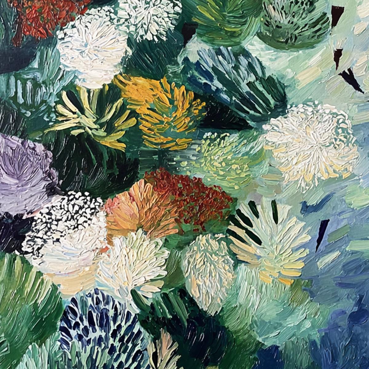 RIVER OF BLOOMS: Textured Palette Knife Abstract Floral Painting - Image 3