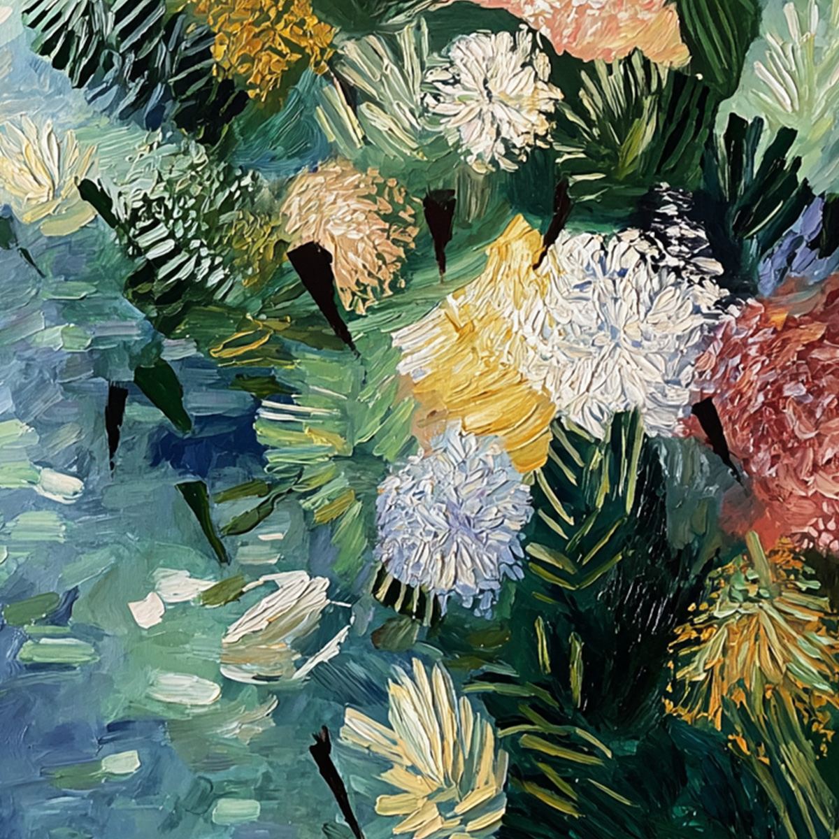 RIVER OF BLOOMS: Textured Palette Knife Abstract Floral Painting - Image 5