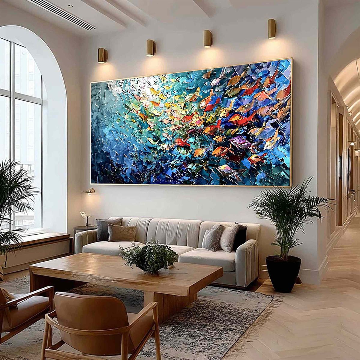 RIVER OF LIFE: Colorful Abstract Fish School Impasto Oil Painting - Image 7