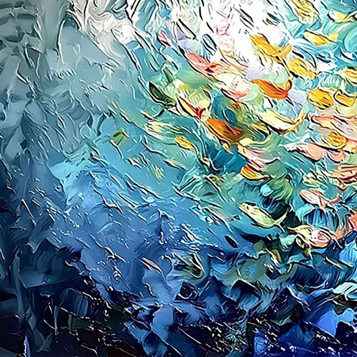 RIVER OF LIFE: Colorful Abstract Fish School Impasto Oil Painting - Image 3