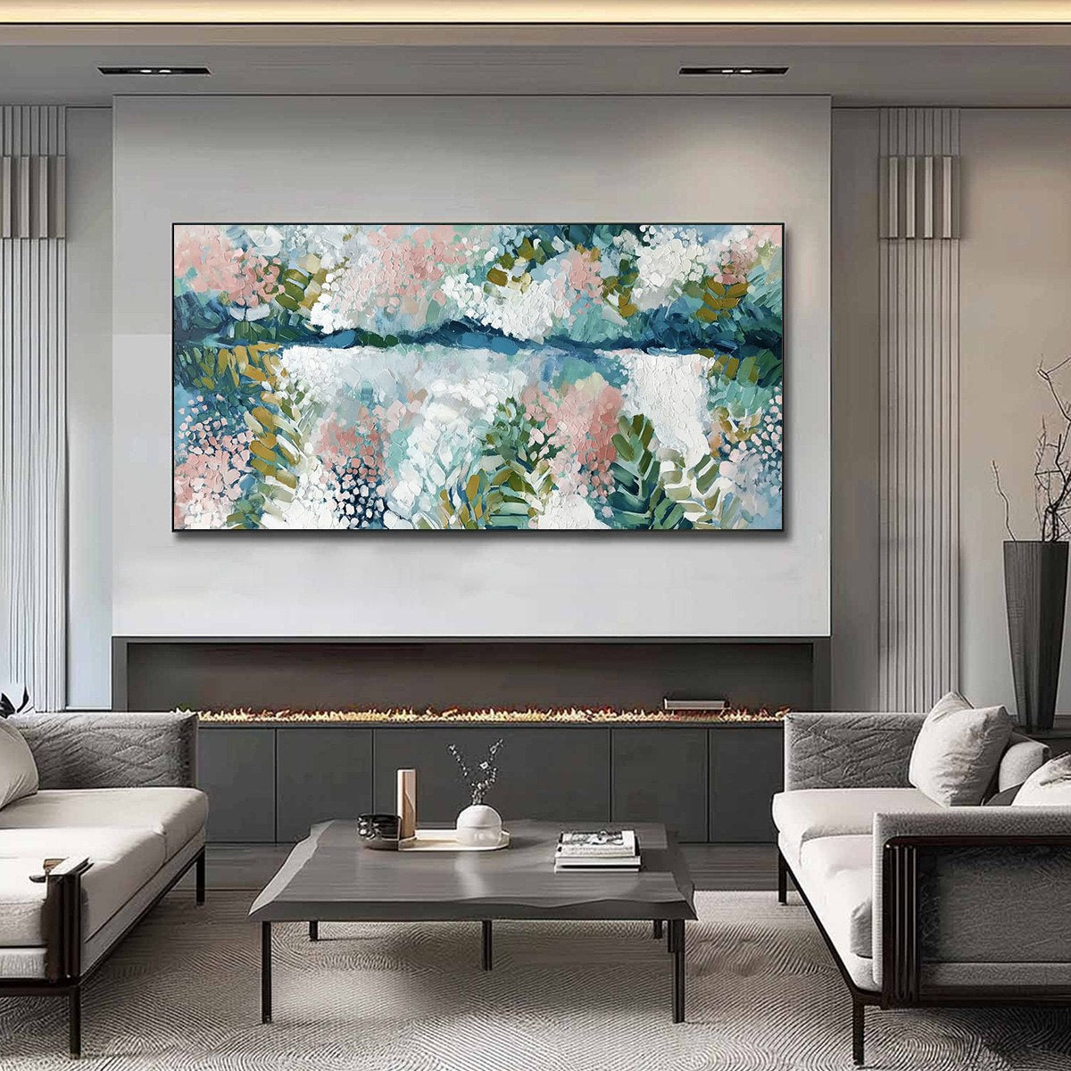RIVER OF PETALS: Textured Abstract Floral Landscape Painting - Image 2