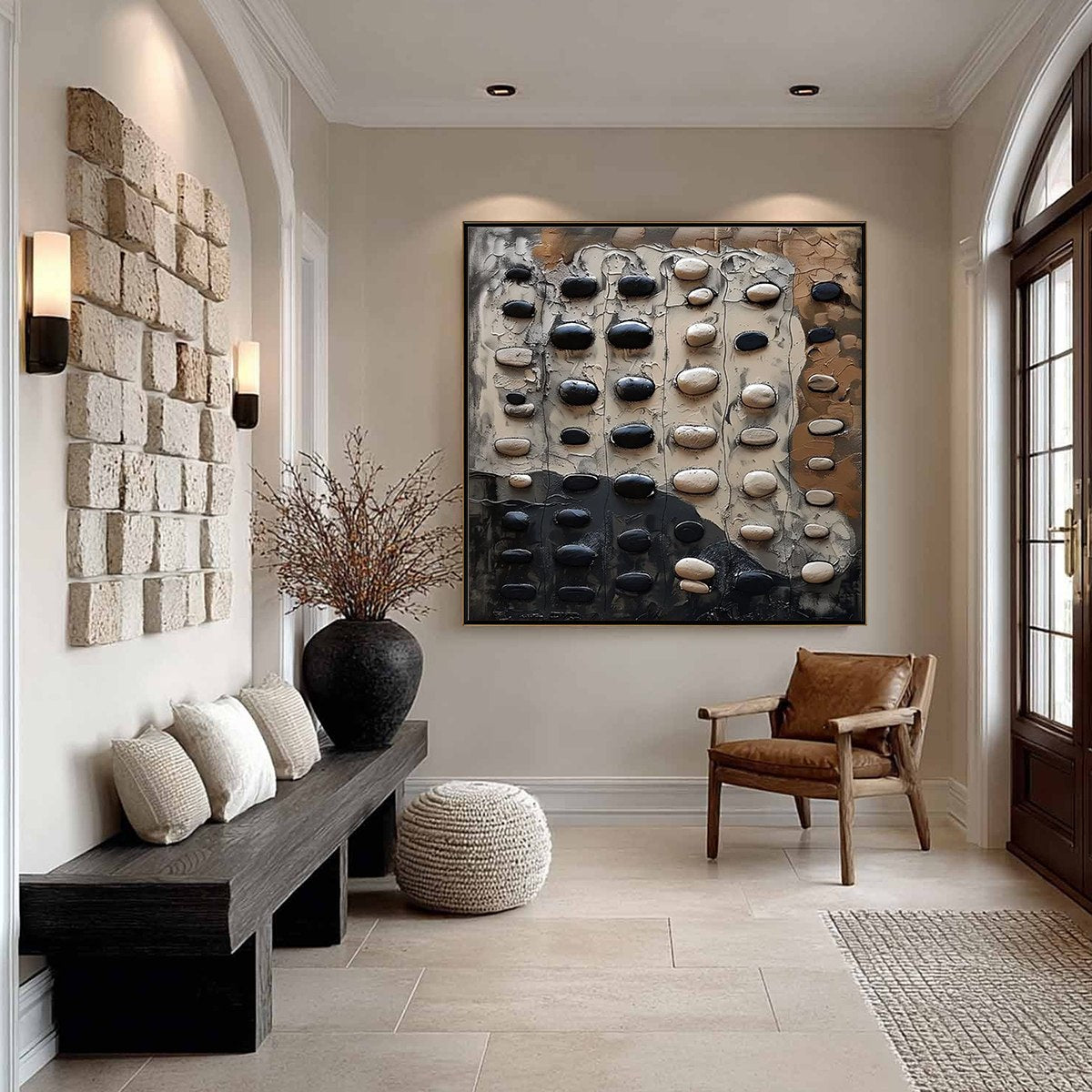 RIVER STONES: Textured Neutral Abstract Oil Painting - Image 3