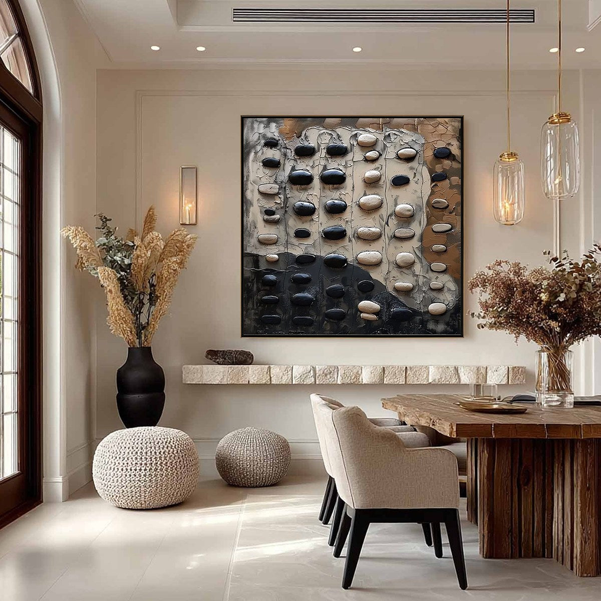 RIVER STONES: Textured Neutral Abstract Oil Painting - Image 2