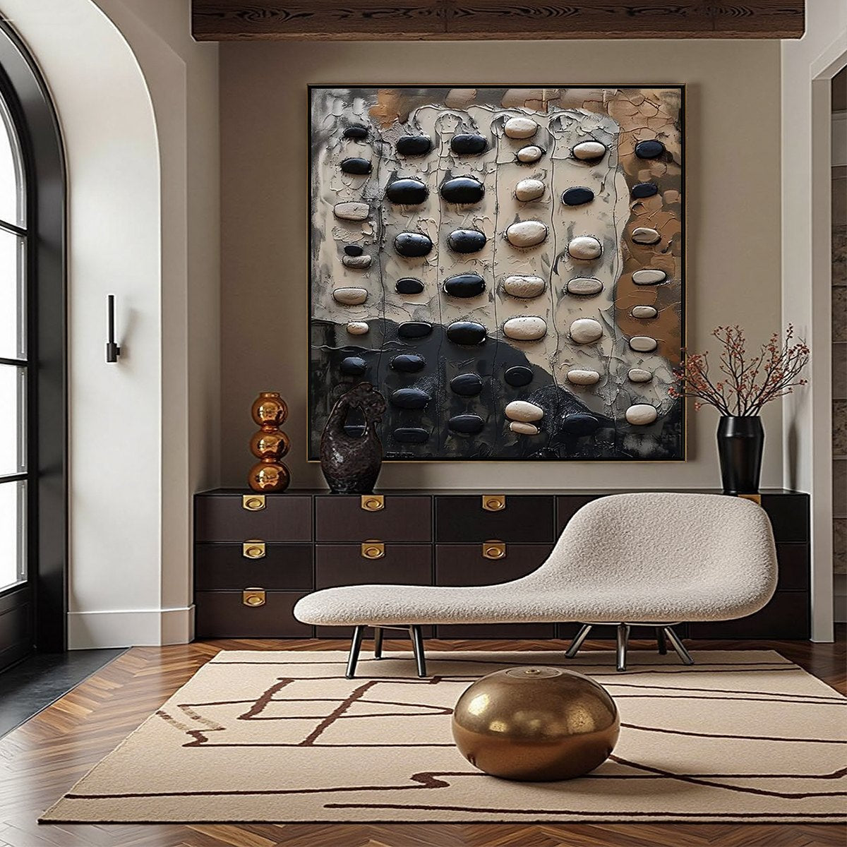 RIVER STONES: Textured Neutral Abstract Oil Painting - Image 5
