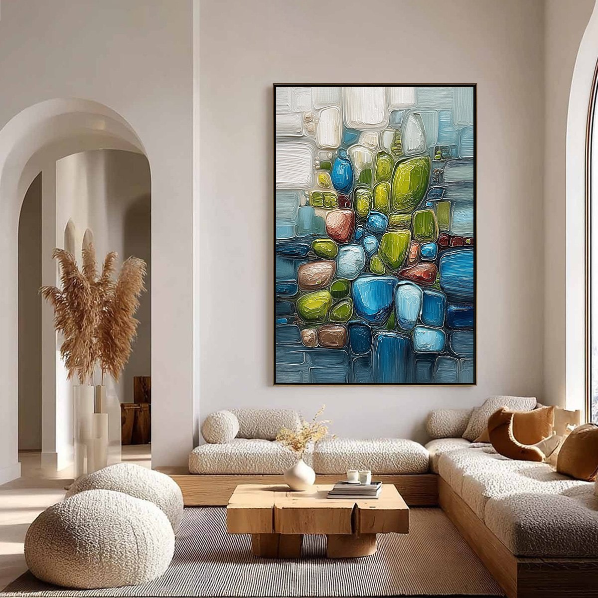 RIVERBED GEMS: Textured Vertical Abstract Impasto Wall Art - Image 4