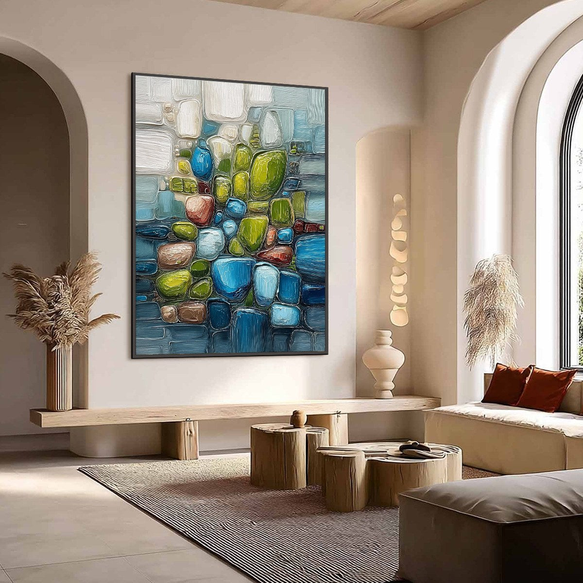 RIVERBED GEMS: Textured Vertical Abstract Impasto Wall Art - Image 7