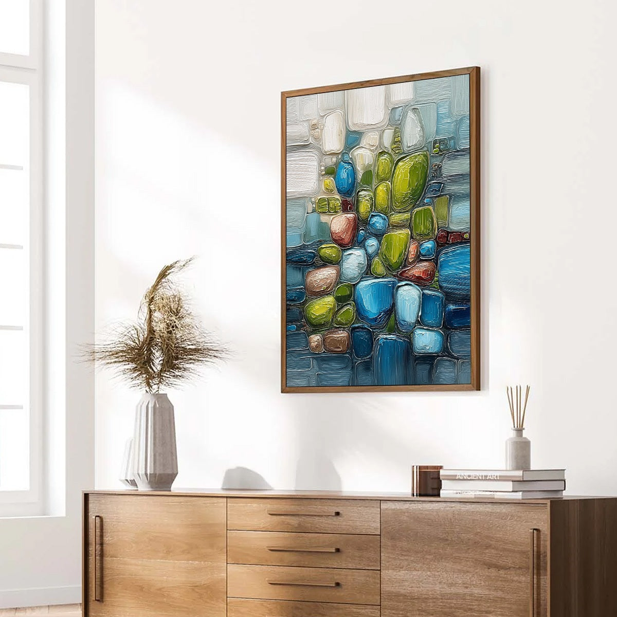 RIVERBED GEMS: Textured Vertical Abstract Impasto Wall Art - Image 8