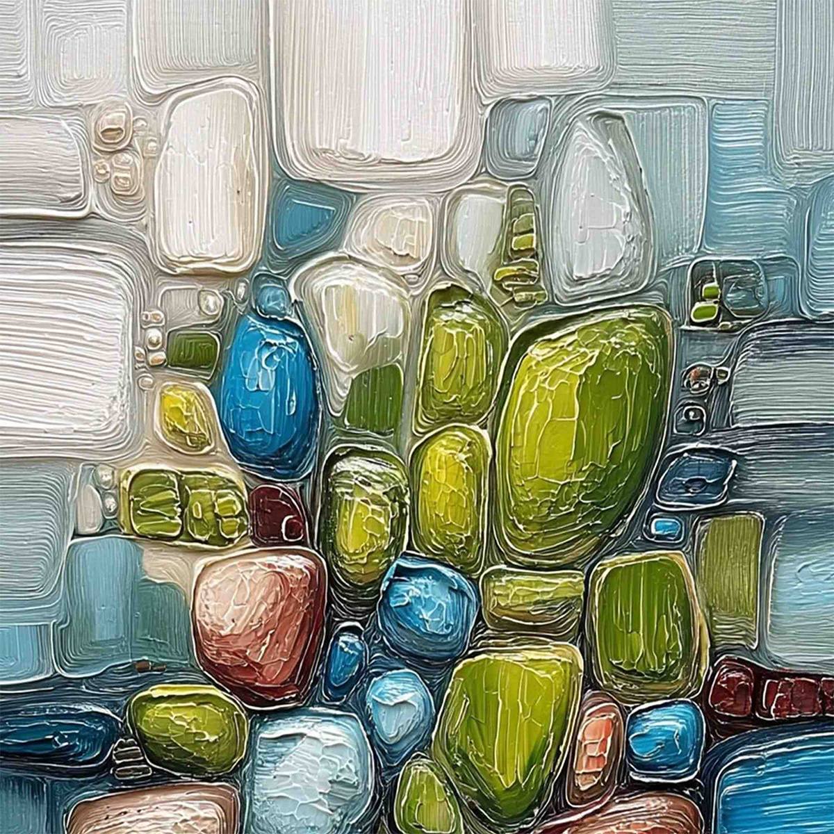 RIVERBED GEMS: Textured Vertical Abstract Impasto Wall Art - Image 3