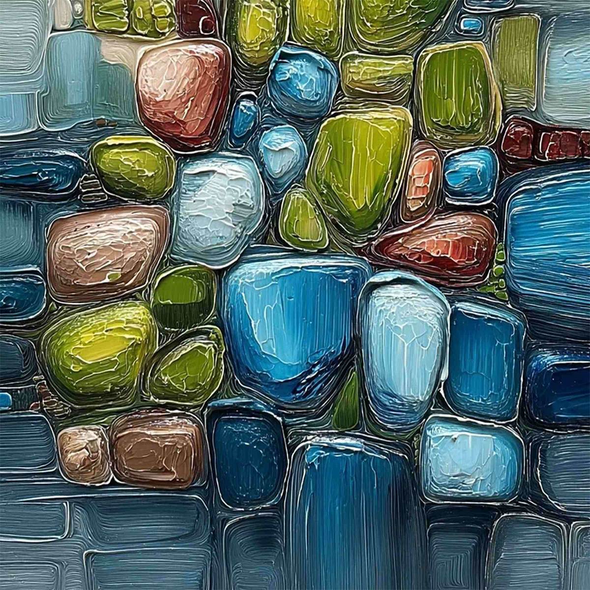 RIVERBED GEMS: Textured Vertical Abstract Impasto Wall Art - Image 5