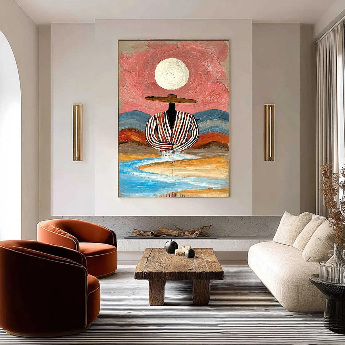 RIVERBED SOLITUDE: Textured Boho Figurative Portrait Painting on Canvas - Image 2