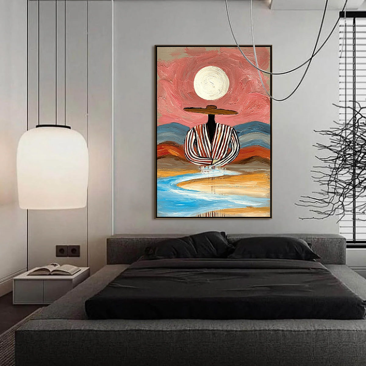 RIVERBED SOLITUDE: Textured Boho Figurative Portrait Painting on Canvas - Image 4