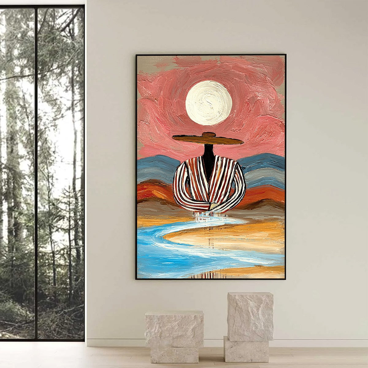 RIVERBED SOLITUDE: Textured Boho Figurative Portrait Painting on Canvas - Image 6