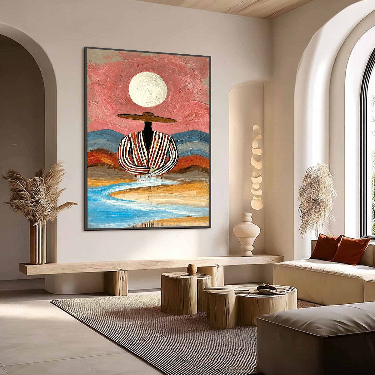 RIVERBED SOLITUDE: Textured Boho Figurative Portrait Painting on Canvas - Image 7