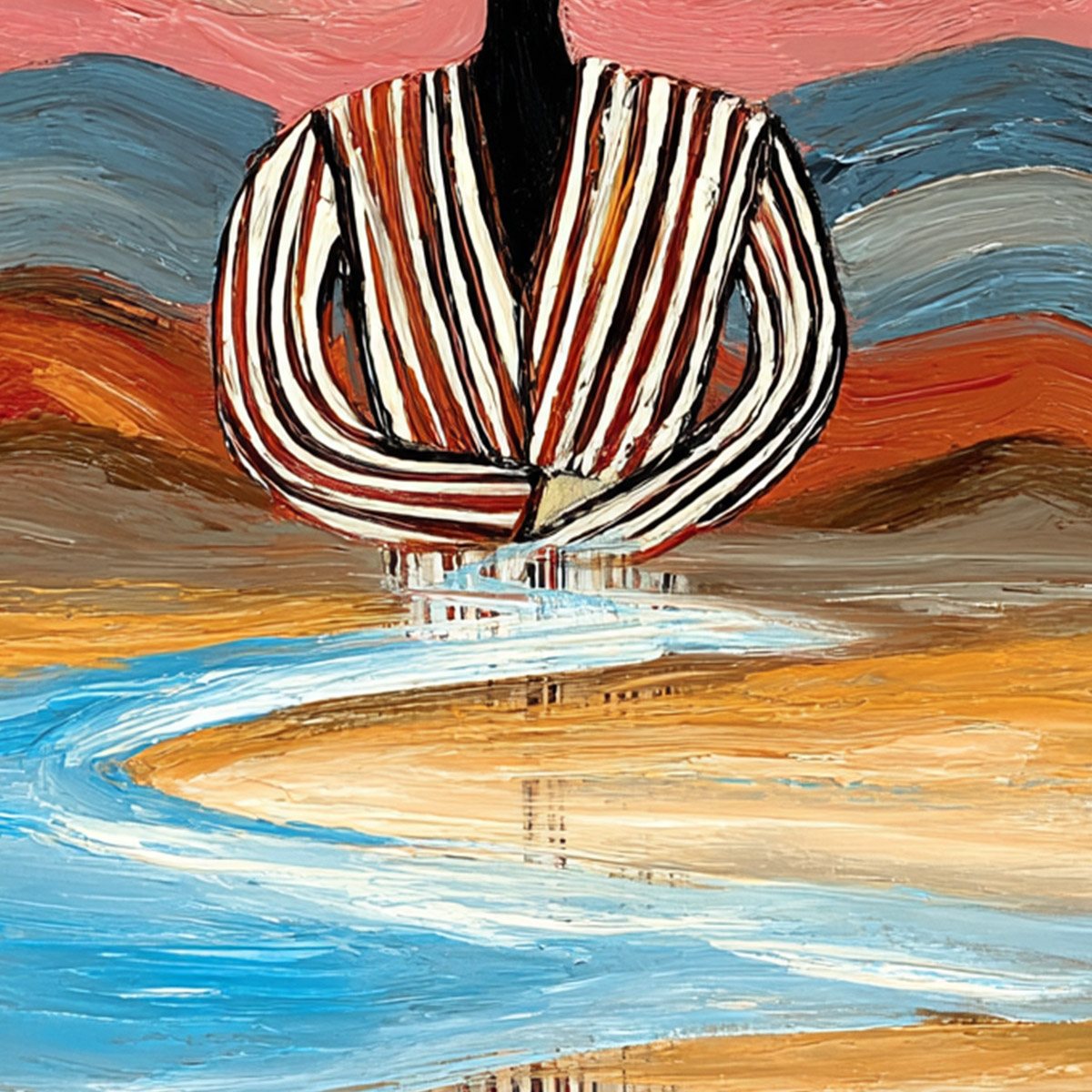 RIVERBED SOLITUDE: Textured Boho Figurative Portrait Painting on Canvas - Image 5
