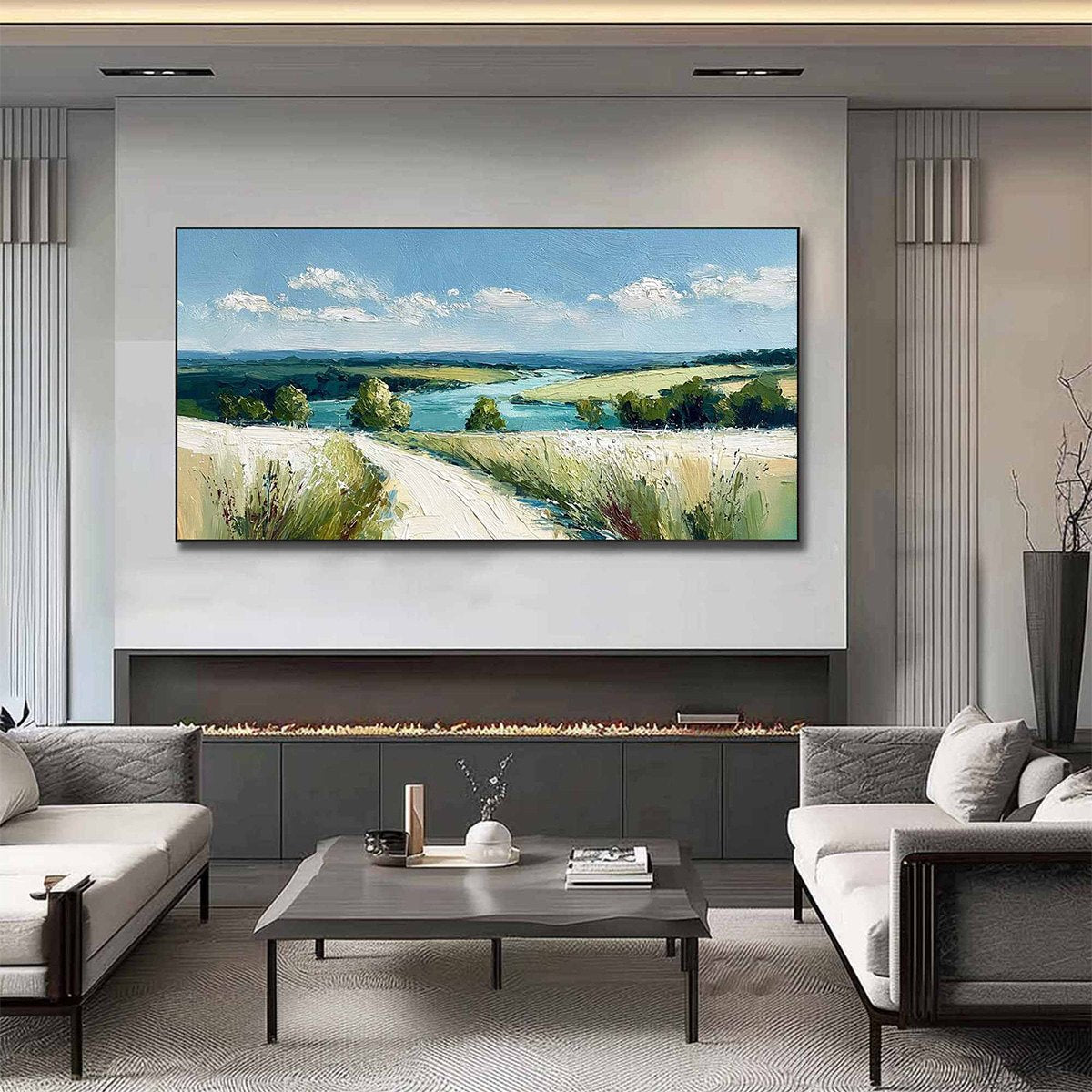 RIVERBEND VISTA: Textured Impasto Landscape Painting of a Countryside Path - Image 4