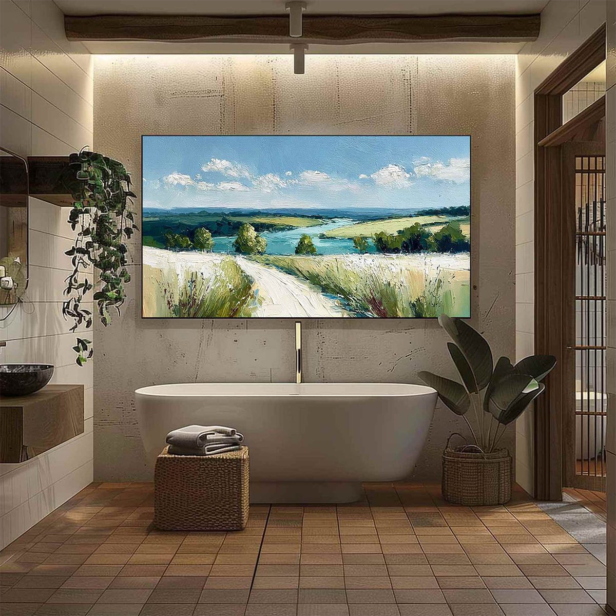 RIVERBEND VISTA: Textured Impasto Landscape Painting of a Countryside Path - Image 6
