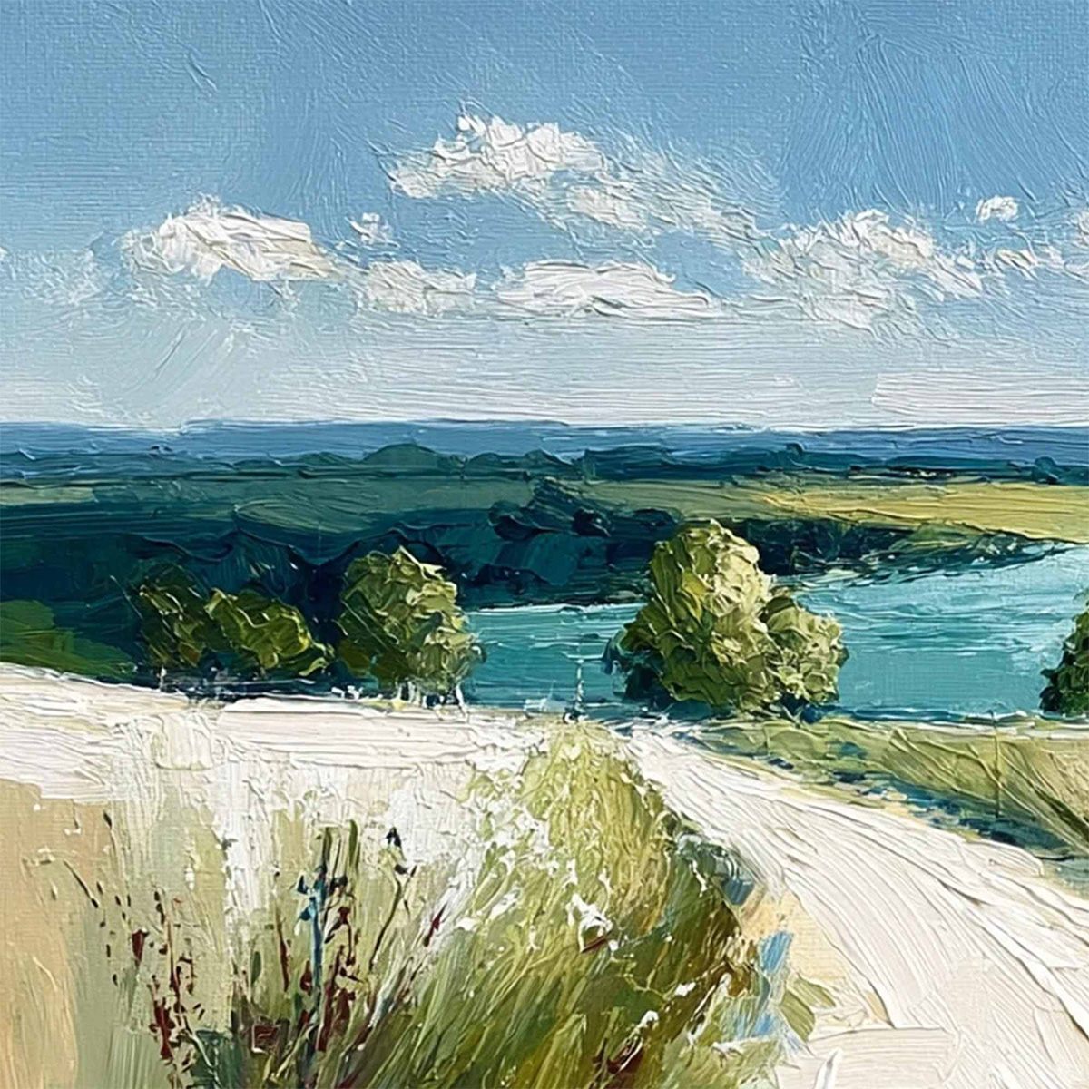 RIVERBEND VISTA: Textured Impasto Landscape Painting of a Countryside Path - Image 3