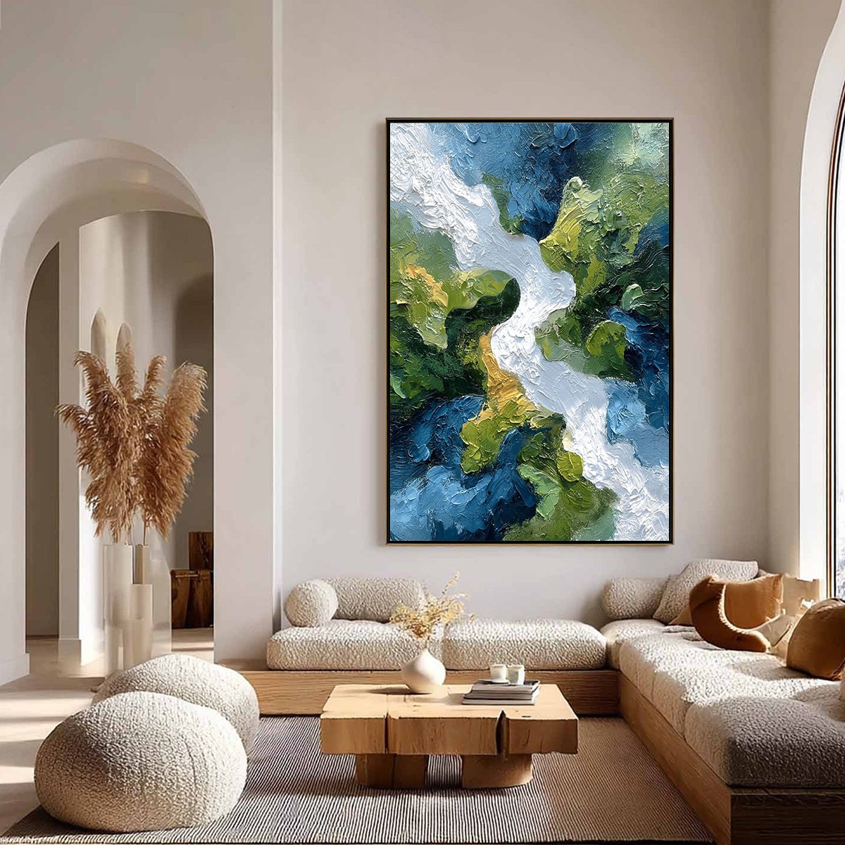 RIVERINE RUSH: Textured Abstract Landscape Painting of a River Valley - Image 2