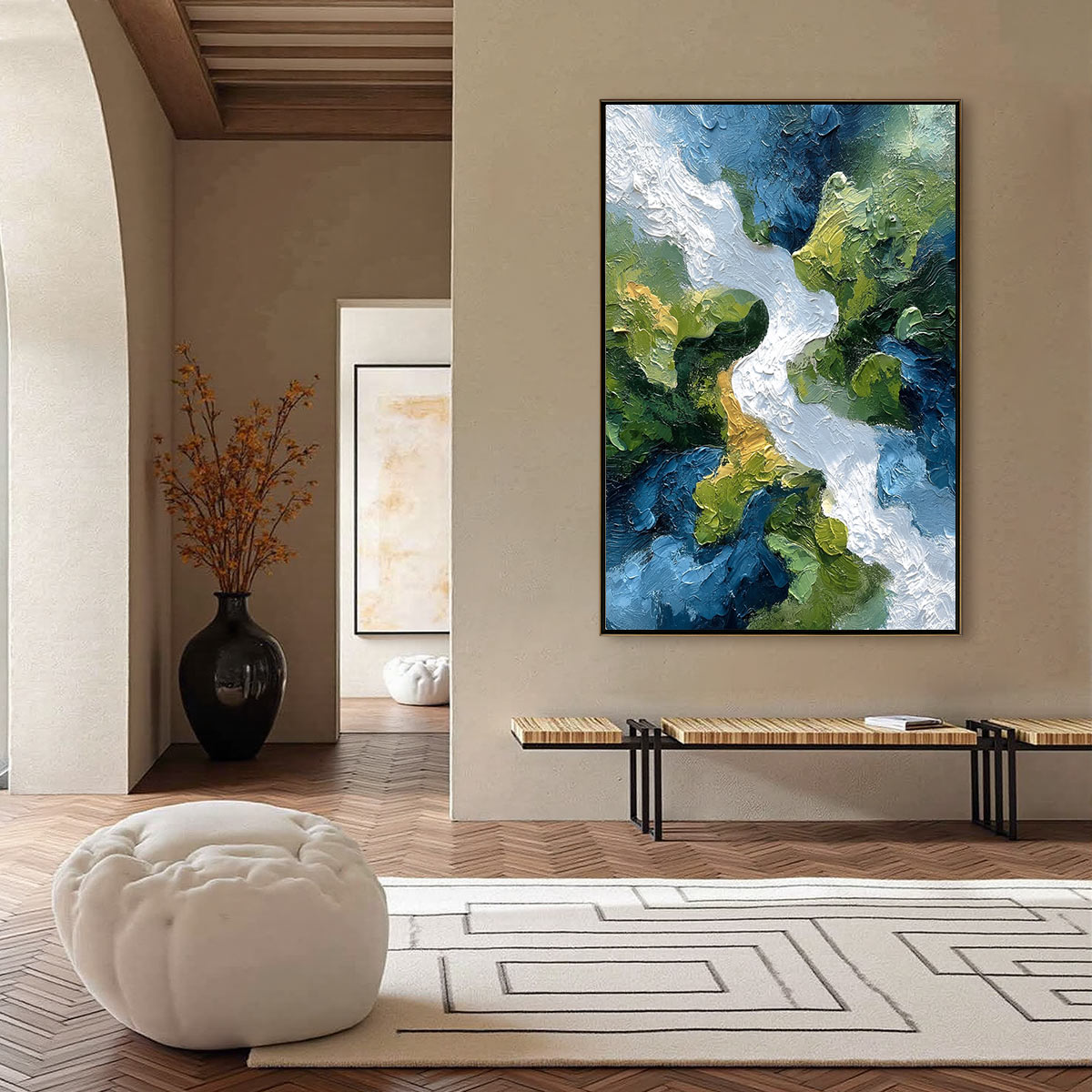 RIVERINE RUSH: Textured Abstract Landscape Painting of a River Valley - Image 6