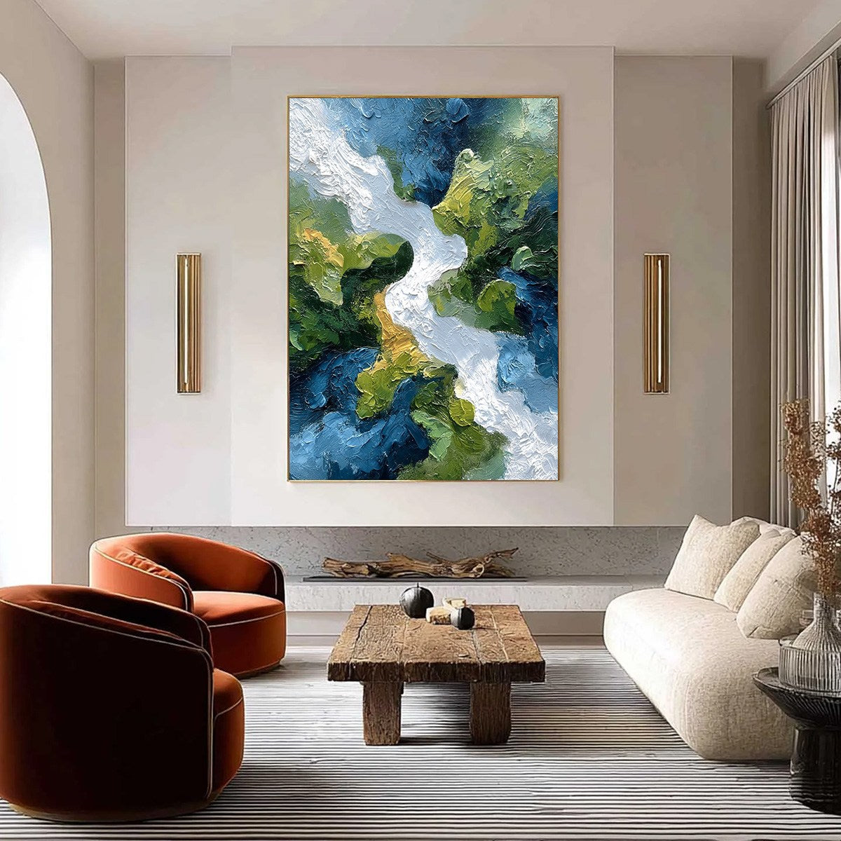 RIVERINE RUSH: Textured Abstract Landscape Painting of a River Valley - Image 4