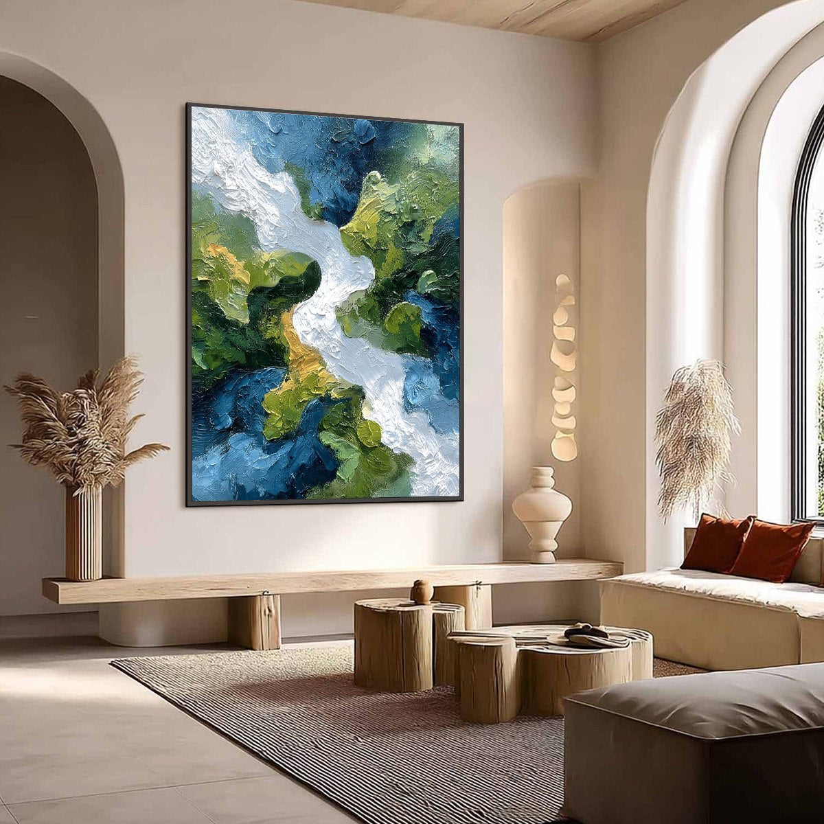 RIVERINE RUSH: Textured Abstract Landscape Painting of a River Valley - Image 7