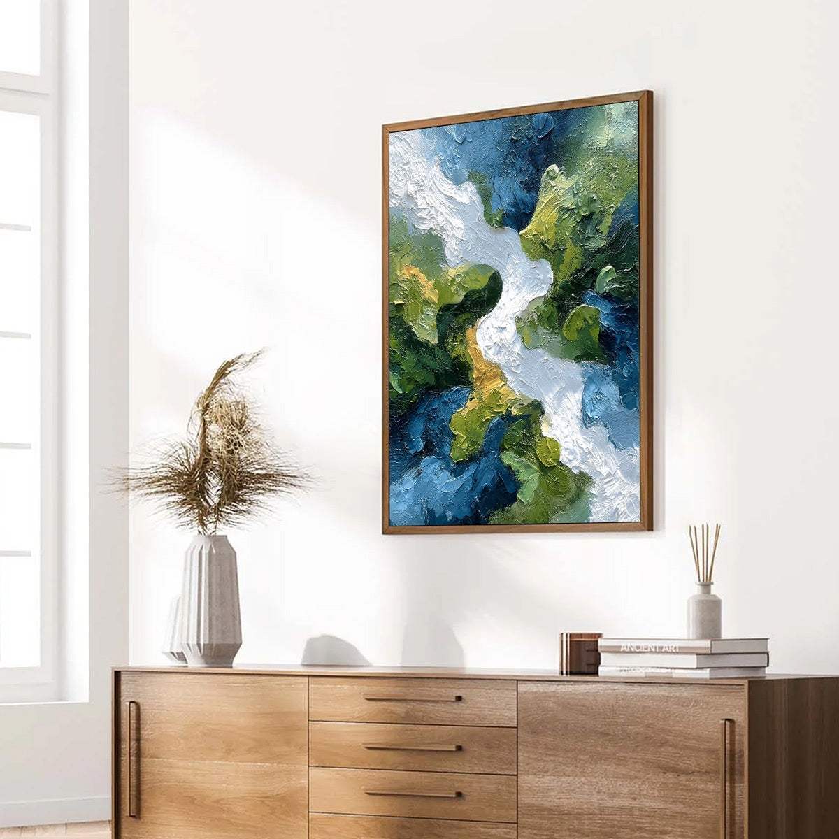 RIVERINE RUSH: Textured Abstract Landscape Painting of a River Valley - Image 8