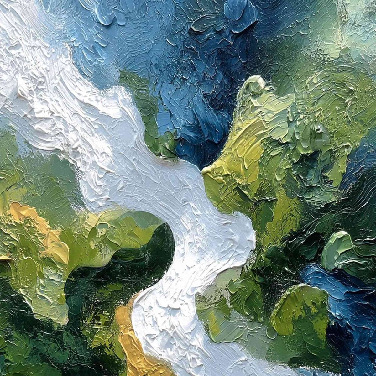 RIVERINE RUSH: Textured Abstract Landscape Painting of a River Valley - Image 3