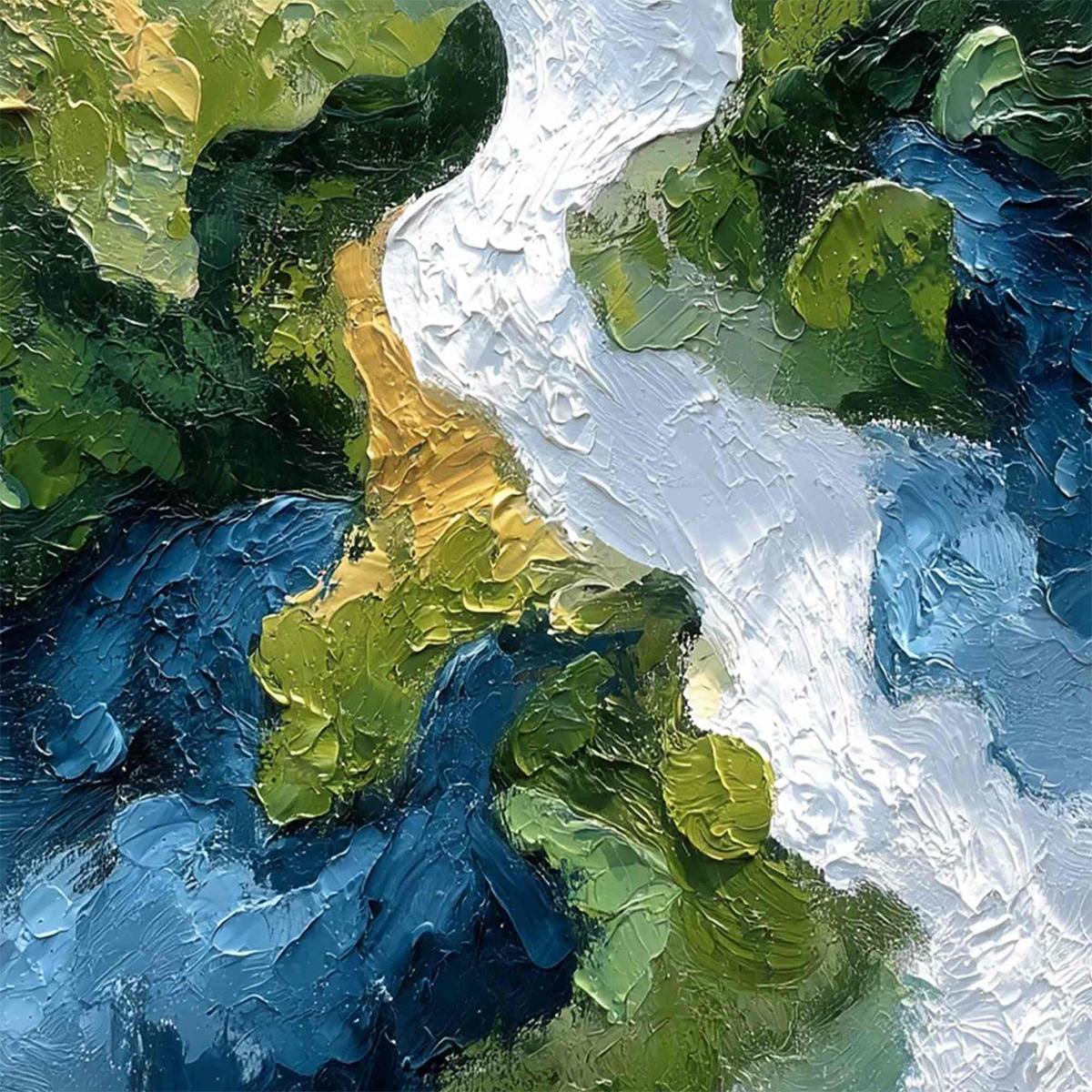 RIVERINE RUSH: Textured Abstract Landscape Painting of a River Valley - Image 5