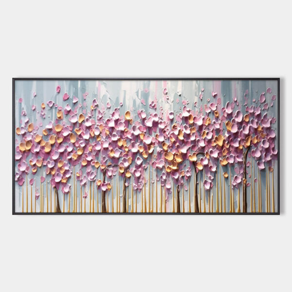 ROSEWOOD DAWN: Textured Floral Landscape Oil Painting in Pink