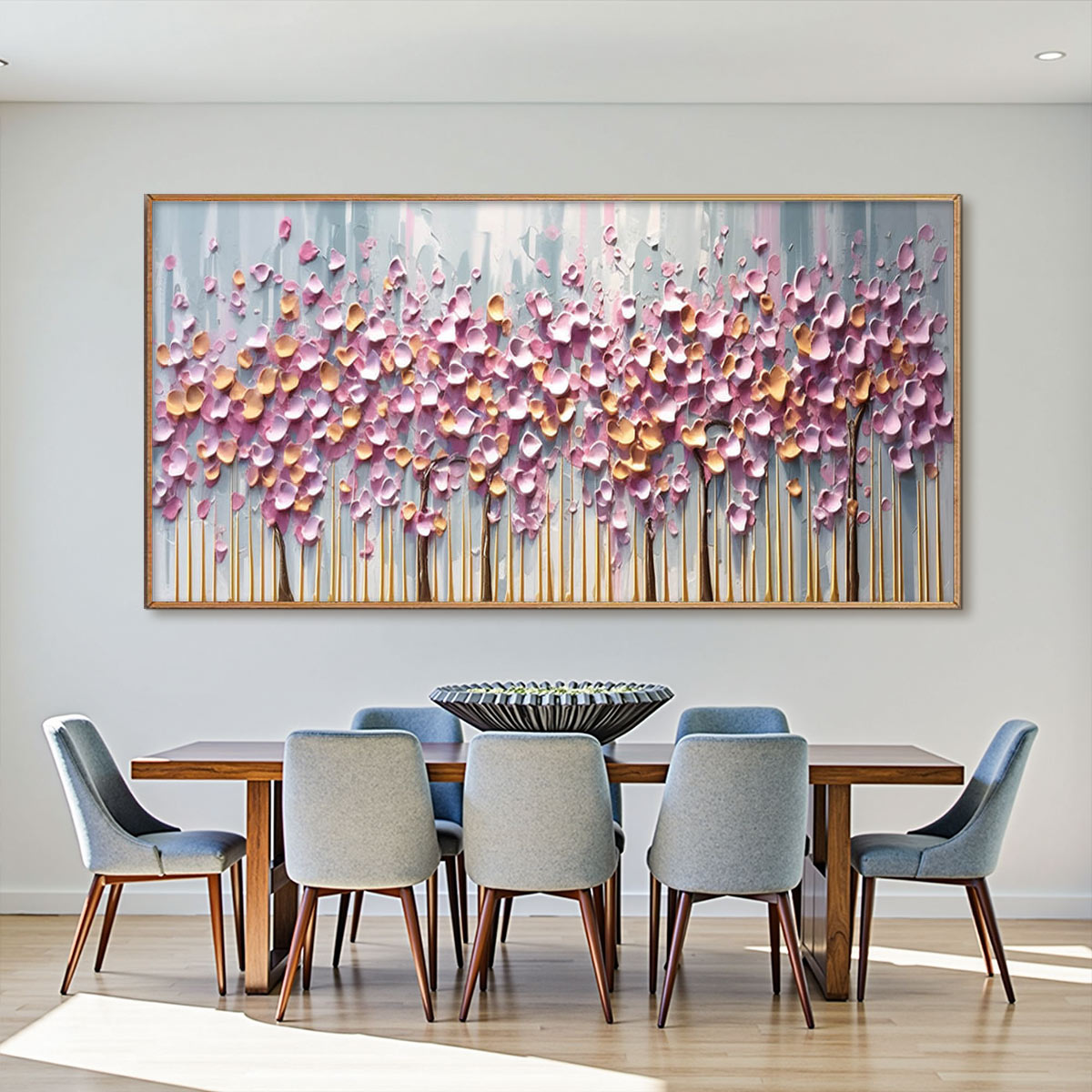 ROSEWOOD DAWN: Textured Floral Landscape Oil Painting in Pink - Image 2