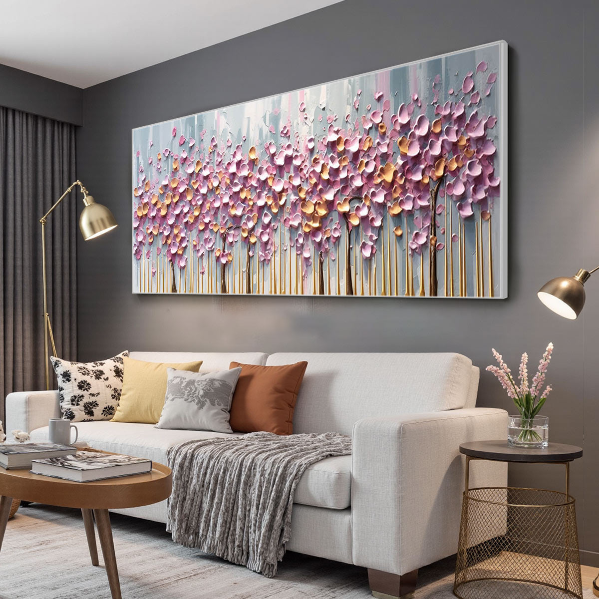 ROSEWOOD DAWN: Textured Floral Landscape Oil Painting in Pink - Image 4