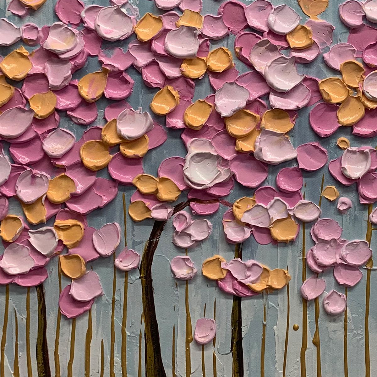 ROSEWOOD DAWN: Textured Floral Landscape Oil Painting in Pink - Image 6