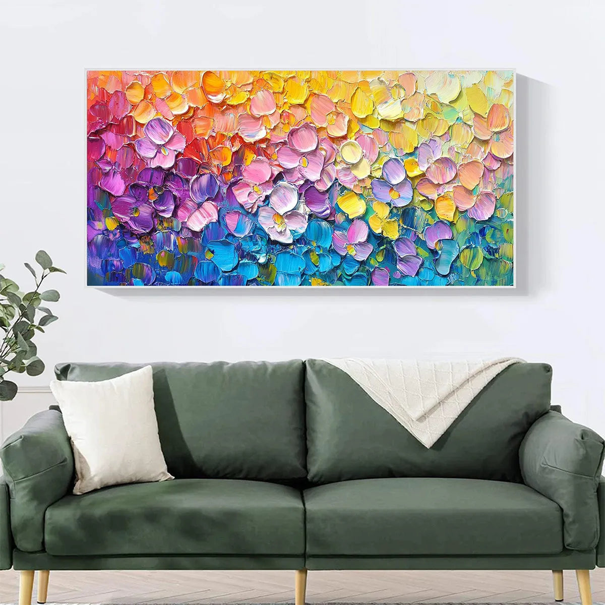 RAINBOW FALLS: Panoramic Impasto Floral Oil Painting in Vibrant Rainbow Hues - Image 7