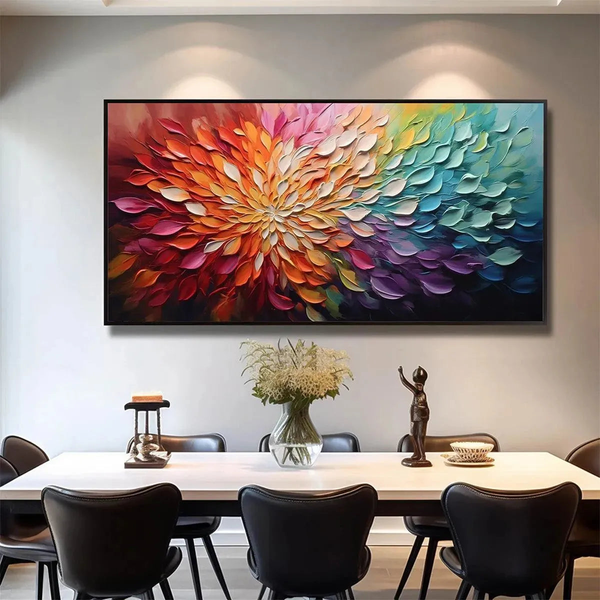RAINBOW PETALS: Textured Impasto Abstract Floral Painting in Rainbow Colors - Image 8