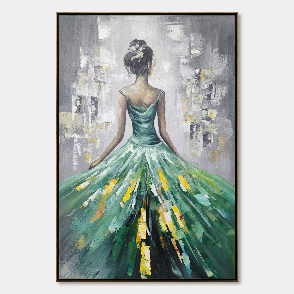 Ready to Ship | Emerald Grace: Elegant Green Dress Art - Image 3