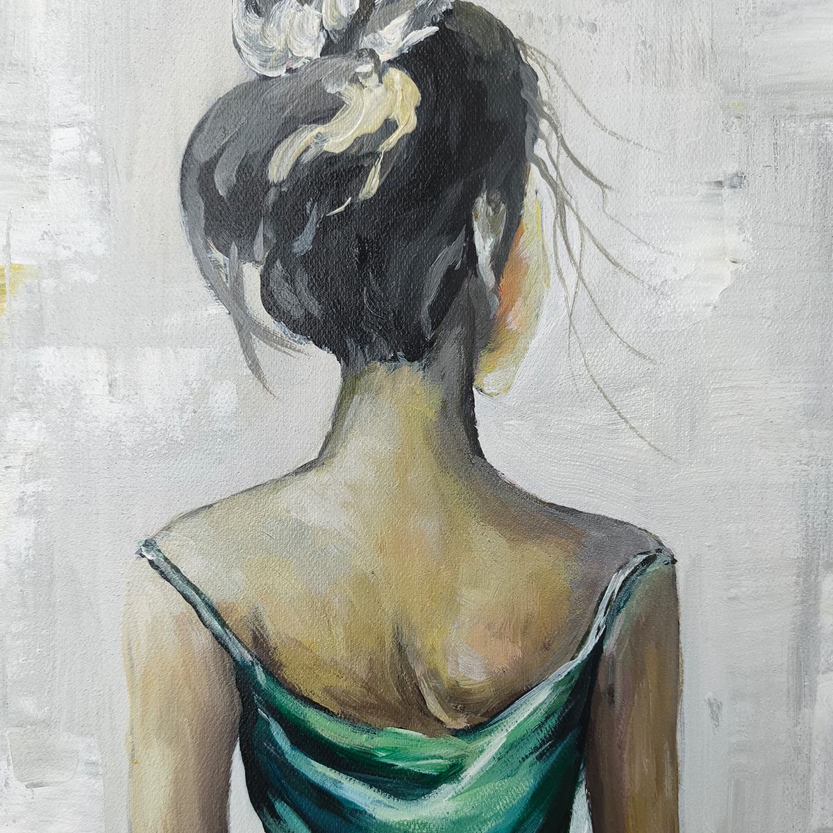 Ready to Ship | Emerald Grace: Elegant Green Dress Art - Image 4
