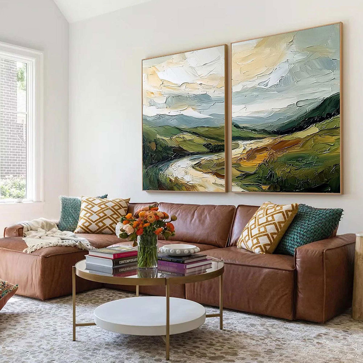 RIVER VALLEY DUET: Textured Landscape Diptych Painting - Image 8