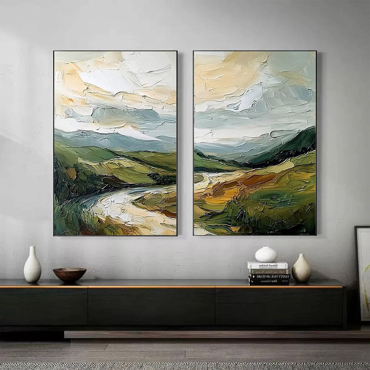 RIVER VALLEY DUET: Textured Landscape Diptych Painting - Image 2