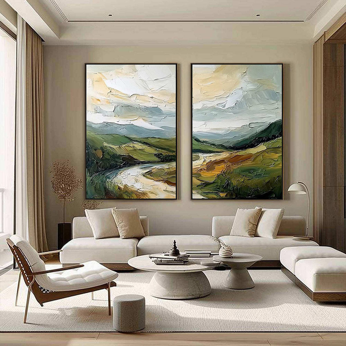 RIVER VALLEY DUET: Textured Landscape Diptych Painting - Image 4