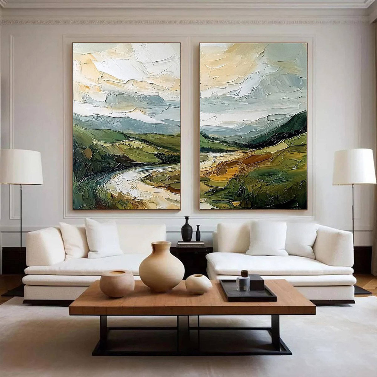 RIVER VALLEY DUET: Textured Landscape Diptych Painting - Image 5
